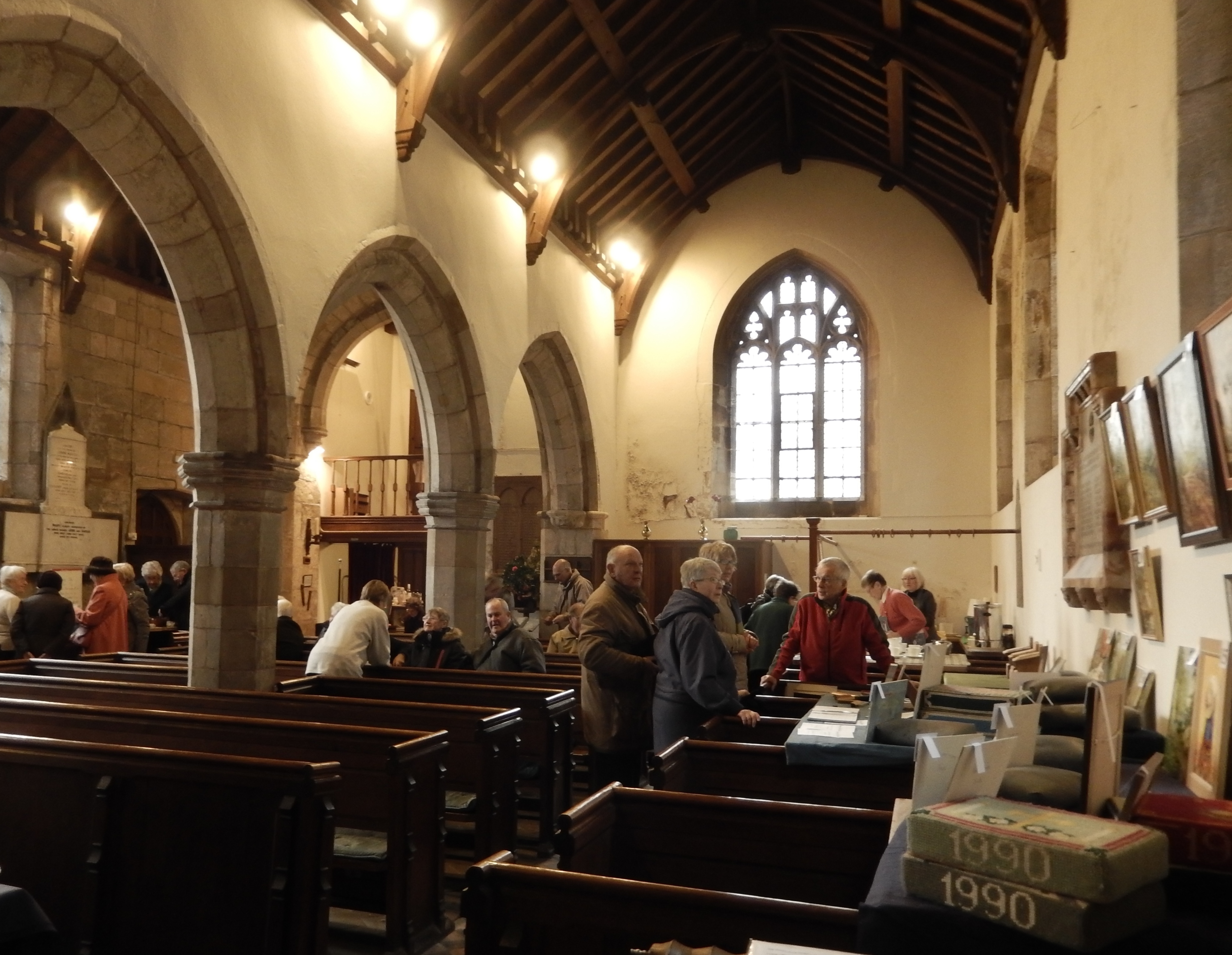 Interior of All Saints’ showing local artist Gerry Fruin and visitors on the weekend of 13/14 February 2016
